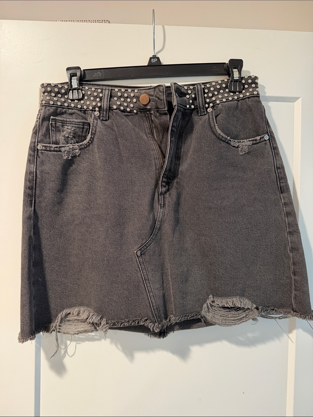 DL1961 Black Studded Distressed Denim Mini Skirt